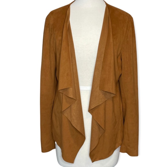 Lane Bryant Sweaters - LANE BRYANT Size 22/24W Faux Suede Drape Front
Tan Boho Blazer Cardigan Jacket